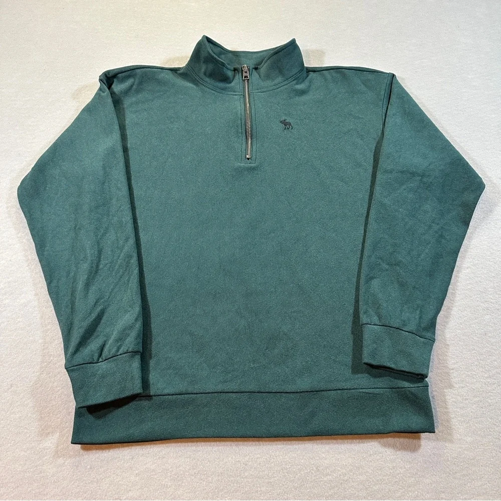 Abercrombie Kids Boys‎ 15/16 Relaxed Fit Quarter Zip Pullover Teal Cozy Warm